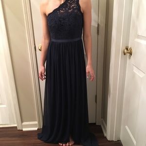 Davids Bridal Navy One Shoulder Prom Bridal Dress